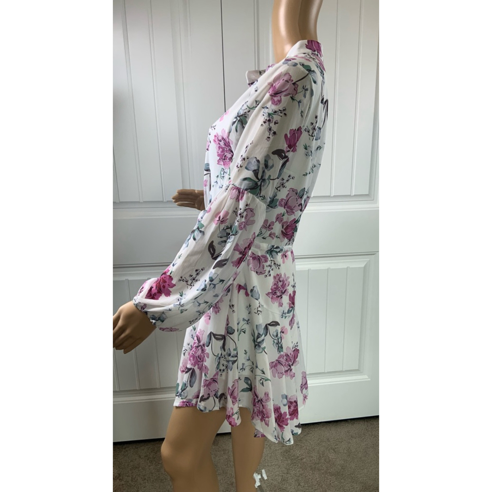 Clarisbelle Women's Floral‎ Print Mini Dress Sz Sm White Purple Boho Cottagecore - Picture 8 of 15